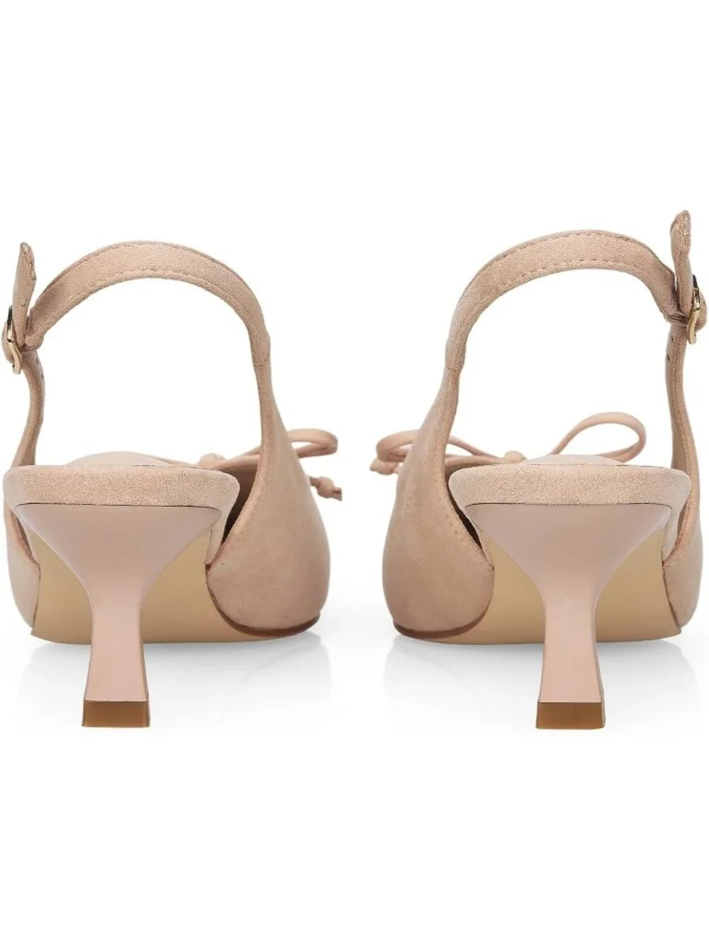 Womens Nude With Bowknot Slingback Pump Pointed Closed Toe Low Kitten Heel Shoes